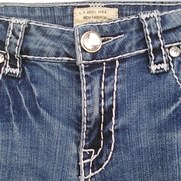 L.A. IDOL Low Rise Straight Leg Boot Cut Flare Jeans w Bling Women's… - Picture 5 of 15